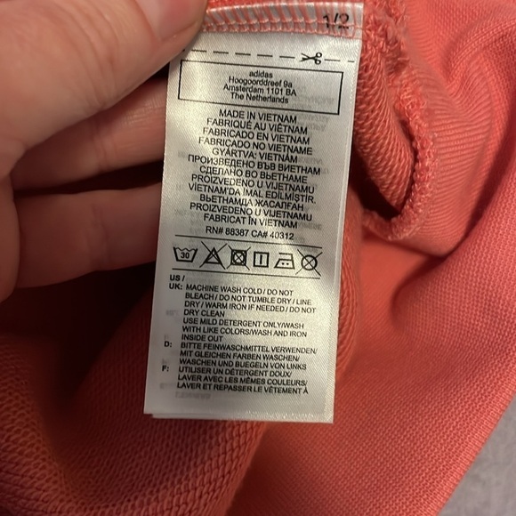 Adidas Hooded Sweatshirt Pink Embroidered Patch Long Sleeve Salmon Pink Size XS - Picture 8 of 10